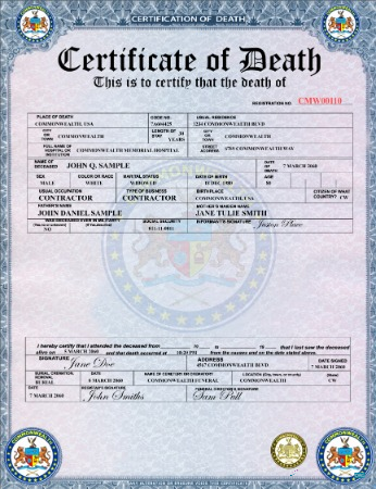 Download USA Commonwealth memorial hospital death certificate Photoshop template